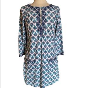 Cabana Life UPF 50 Shift Dress M Blue White Tunic Beach Resort Wear